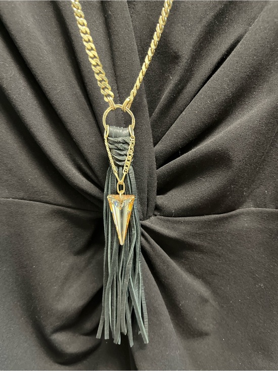 Lisa George Jewelry - LGeorge Gold-Tone Chain Necklace with Black Tassel and Crystal Spike Pendant
